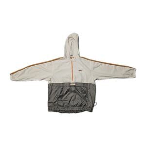 Vtg 90s Nike Womens Big Swoosh Windbreaker Jacket Large White Gray Hoodie Zip